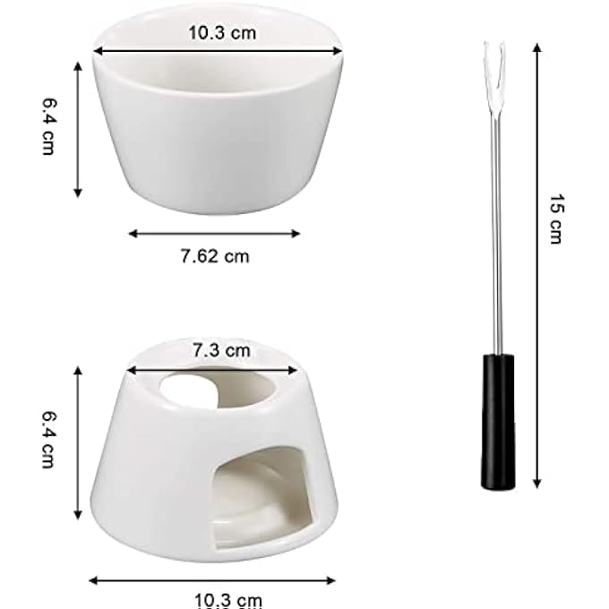 Funito مجموعة الفوندو مع 4 شوك، وعاء انصهار بورسلان شاي لايت فاخر للجبن، الشوكولاتة، والتاباس - Image 3