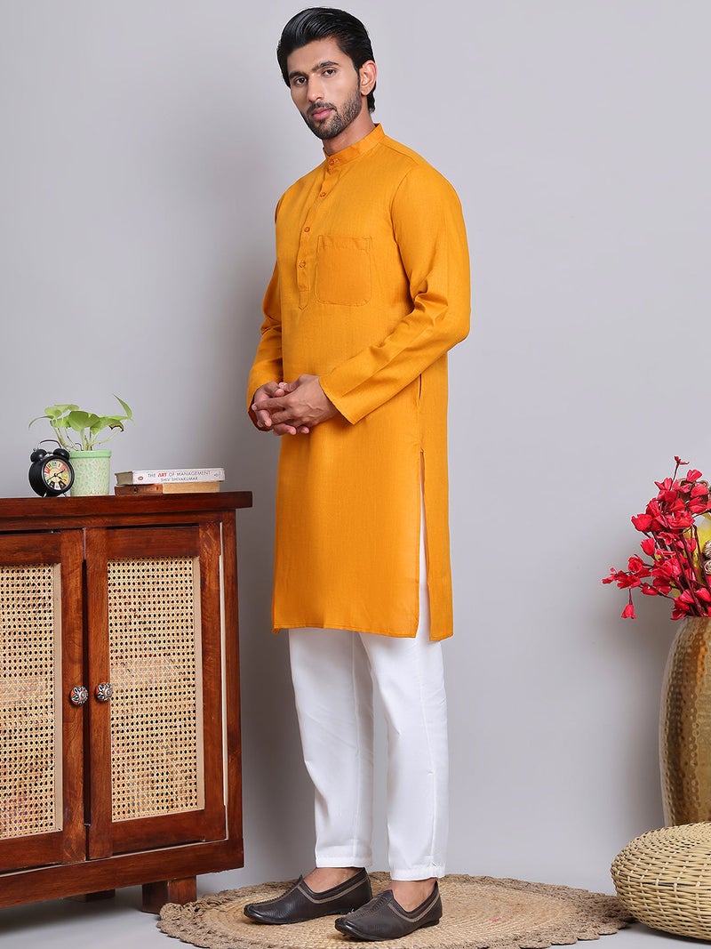 PRASHA Solid Cotton Kurta Set for Men ( JOKP 5144Mustard ) - Image 1