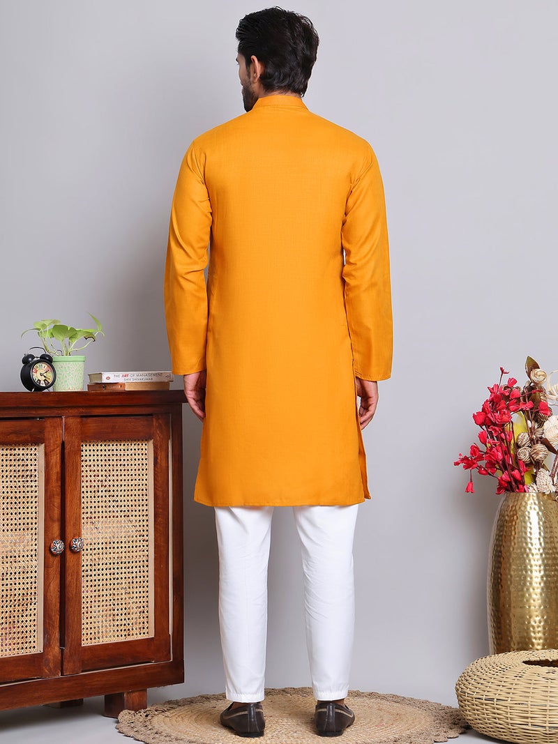 PRASHA Solid Cotton Kurta Set for Men ( JOKP 5144Mustard ) - Image 2