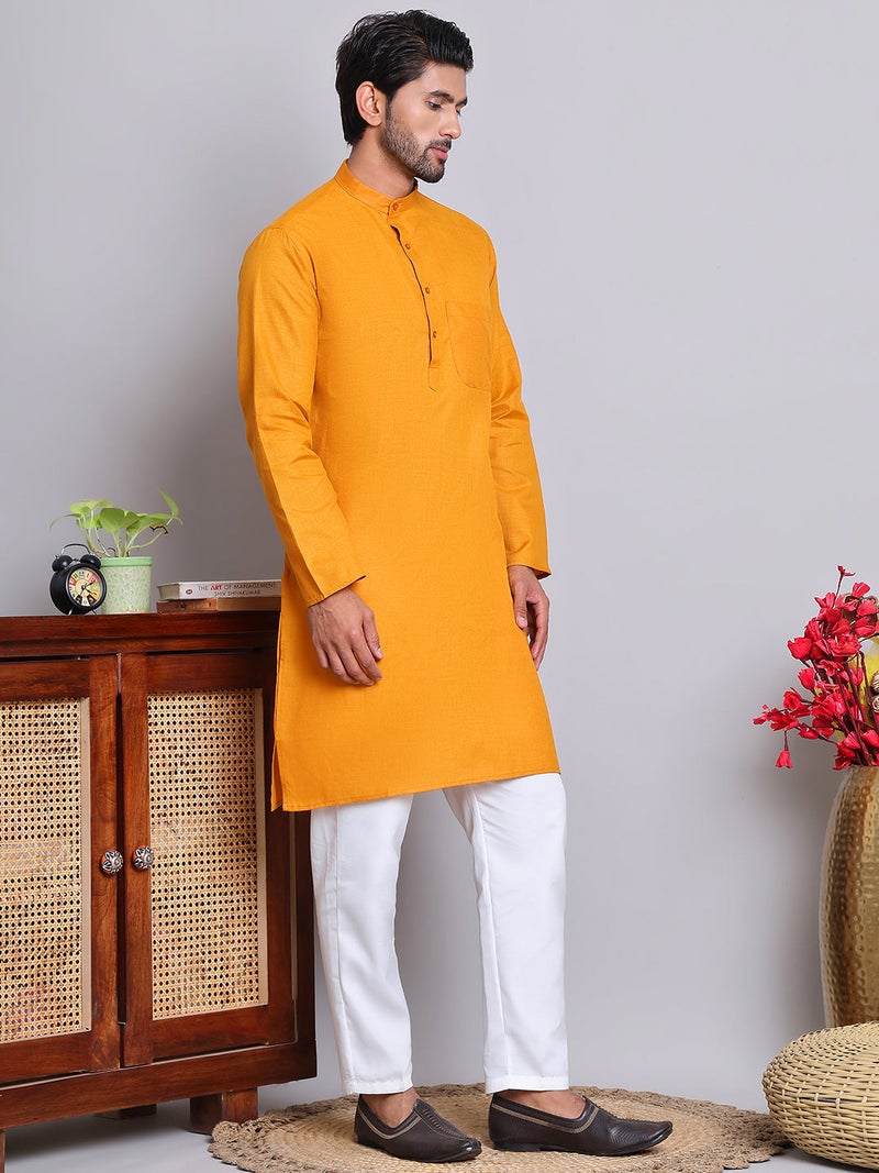 PRASHA Solid Cotton Kurta Set for Men ( JOKP 5144Mustard ) - Image 3