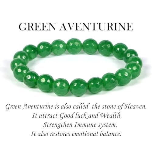 Reiki Crystal Products Natural Green Aventurine Bracelet | Certificate of Authenticity | Attracts Abundance & Luck | Green Aventurine 10 mm Faceted Beads Crystal Stone Bracelet - Image 5