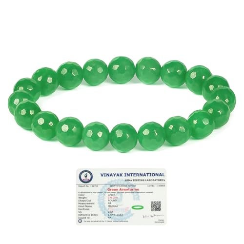 Reiki Crystal Products Natural Green Aventurine Bracelet | Certificate of Authenticity | Attracts Abundance & Luck | Green Aventurine 10 mm Faceted Beads Crystal Stone Bracelet - Image 1