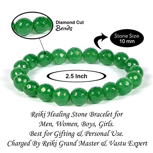 Reiki Crystal Products Natural Green Aventurine Bracelet | Certificate of Authenticity | Attracts Abundance & Luck | Green Aventurine 10 mm Faceted Beads Crystal Stone Bracelet - Image 4