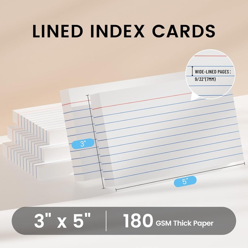 Ciphyfee Index Cards 3x5 Inch, 500sheets, Flash Cards,Ruled Lined White Note Cards Paper For Studying, Schools Supplies, College, Office And Home Organization, Note Taking Supplies - Image 2