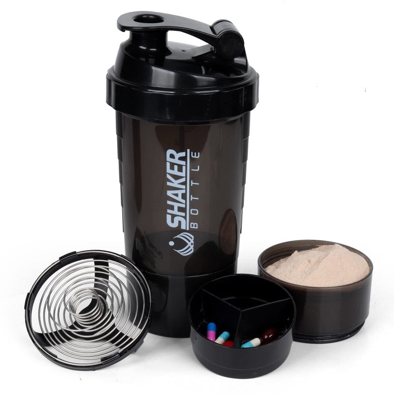 XTK Shaker Bottle 16OZ Protein Shaker Bottles with Mix Ball Sports Water Bottle Leak Proof GYM Cup for Protein Mixes with Powder Storage & Pill Organizer, Ideal for Pre Workout,BPA Free(black) - Image 1