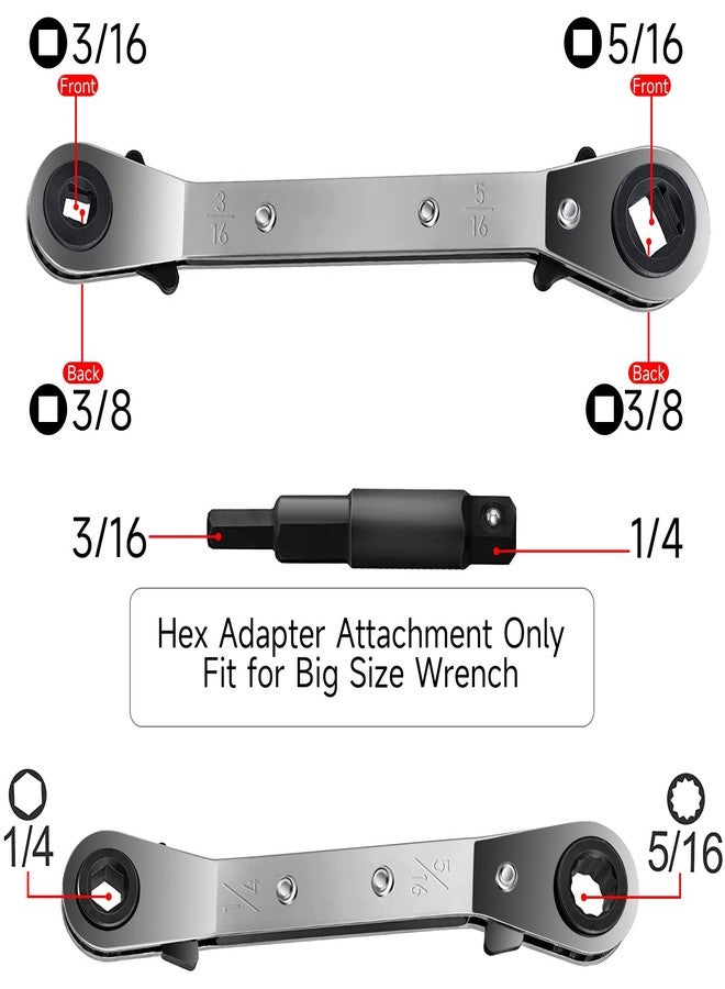 Windspeed Hvac Service Wrench 3/8 to 1/4, 5/16 x 1/4 Ratchet Refrigeration Wrench Tool Set Air Conditioner Valve with Hexagon Bit Adapter Kit for Equipment Repair - Image 2