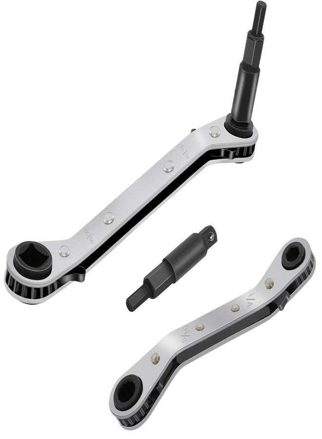 Windspeed Hvac Service Wrench 3/8 to 1/4, 5/16 x 1/4 Ratchet Refrigeration Wrench Tool Set Air Conditioner Valve with Hexagon Bit Adapter Kit for Equipment Repair - Image 1