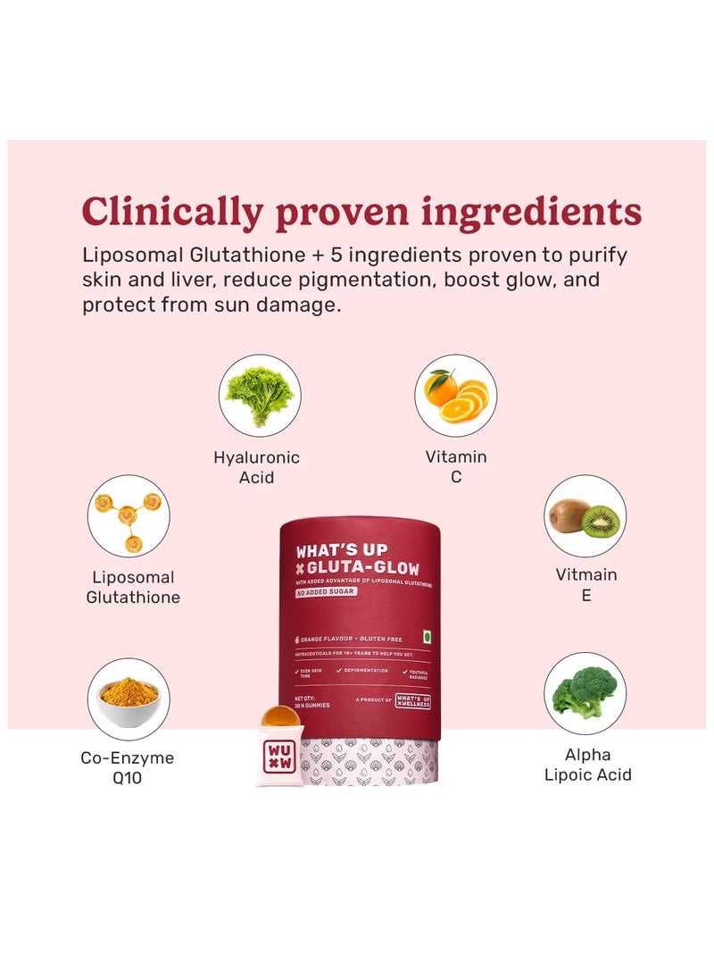 What 's Up - What's Up Wellness Gluta-Glow Gummies | Liposomal Glutathione with Vitamin C for Radiant Skin Tone | Depigmentation | Detoxification | 30 Days | Men & Women | No Added Sugar - Image 1