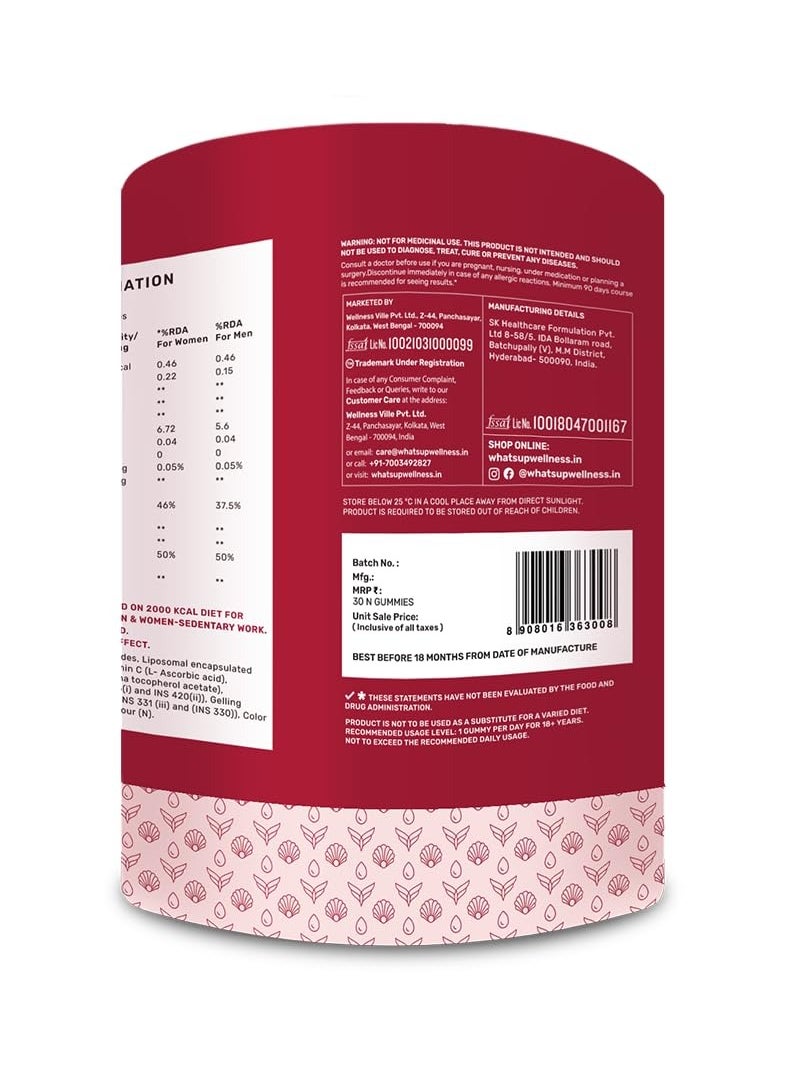 What 's Up - What's Up Wellness Gluta-Glow Gummies | Liposomal Glutathione with Vitamin C for Radiant Skin Tone | Depigmentation | Detoxification | 30 Days | Men & Women | No Added Sugar - Image 1