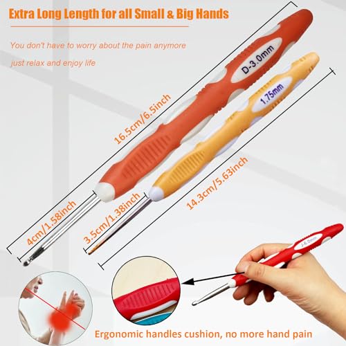 Mdoker 18 Sizes Ergonomic Crochet Hook Set with Case,0.8mm-6mm Crochet Hooks for Arthritic Hands,Crochet Needles for Beginners,Mothers Day Gift,Crochet Lovers - Image 3