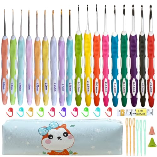 Mdoker 18 Sizes Ergonomic Crochet Hook Set with Case,0.8mm-6mm Crochet Hooks for Arthritic Hands,Crochet Needles for Beginners,Mothers Day Gift,Crochet Lovers - Image 1