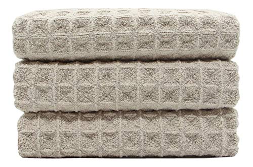 VeraSong Waffle Weave Absorbent Kitchen Dish Towels - Thick Microfiber 16Inch x 24Inch 3 Pack Khaki - Image 2