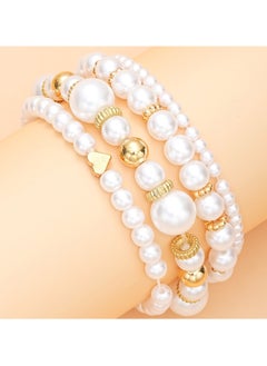 Huitich Elegant 4-Piece White Pearl & Gold Colour Beaded Bracelet Set  - Image 2