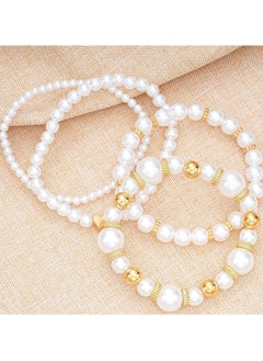 Huitich Elegant 4-Piece White Pearl & Gold Colour Beaded Bracelet Set  - Image 5