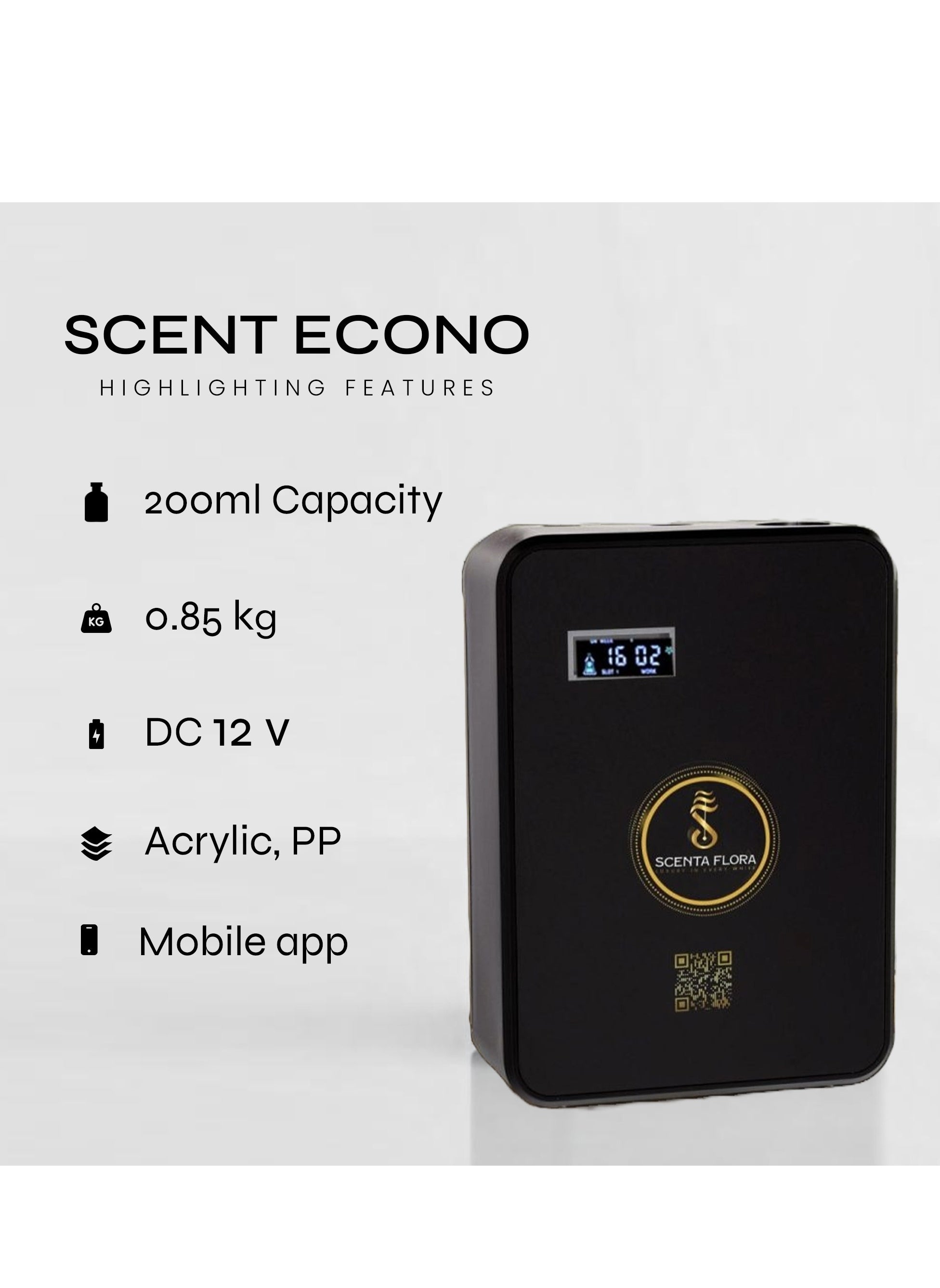 سينتا فلورا SCENT ECONO - موزع عطور اقتصادي يتحكم فيه بالتطبيق (أسود) 