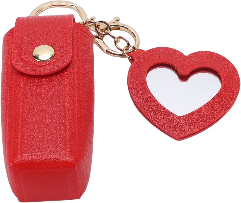 Walfront Lipstick Case with Mirror PU Leather Portable Holder Keychain for Women Travel Small Gifts (Red) - Image 5