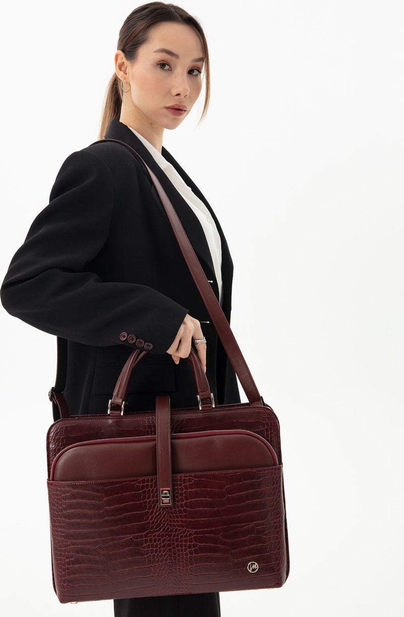 Morca Purple Women's Briefcase Laptop Bag Claret Red Crocodile  - Image 1