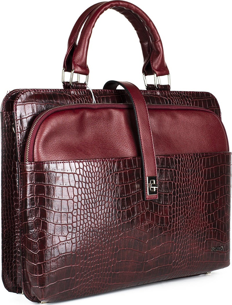 Morca Purple Women's Briefcase Laptop Bag Claret Red Crocodile  - Image 4