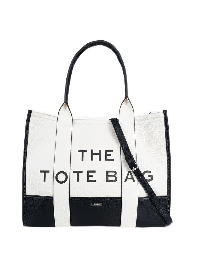 Kazo The Tote Bag, Two-Tone Leather Handbag with Crossbody Strap | Shoulder Bag | Black - Image 1