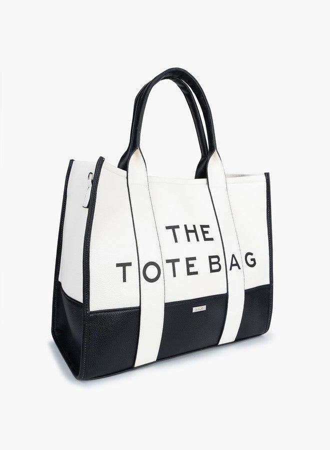 Kazo The Tote Bag, Two-Tone Leather Handbag with Crossbody Strap | Shoulder Bag | Black - Image 3