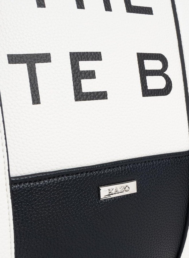 Kazo The Tote Bag, Two-Tone Leather Handbag with Crossbody Strap | Shoulder Bag | Black - Image 4