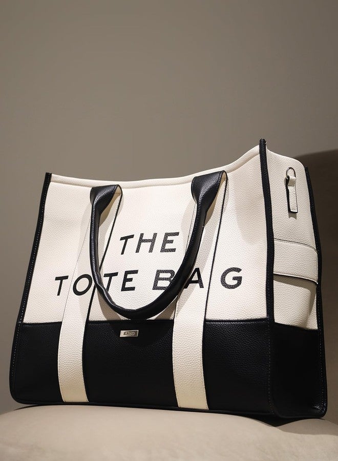 Kazo The Tote Bag, Two-Tone Leather Handbag with Crossbody Strap | Shoulder Bag | Black - Image 2