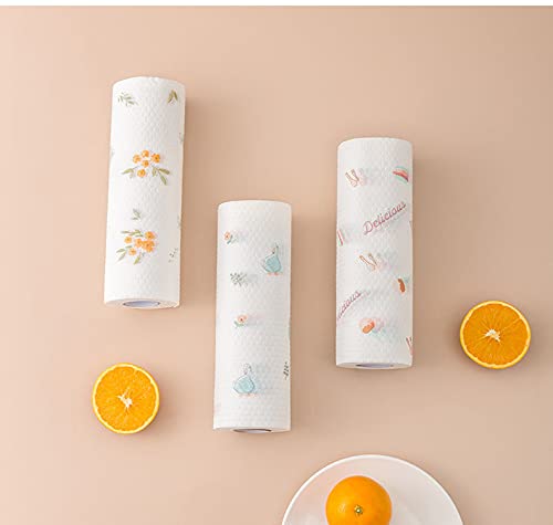 Palshiv Non-Woven Reusable and Washable Kitchen Printed Tissue Roll Non-stick Oil Absorbing Paper Roll Kitchen Special Paper Towel Wipe Paper Dish Cloth Cleaning Cloth 25x25cm (50pcs per roll) - Image 5