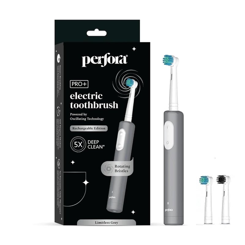Perfora PRO Oscillating Electric Toothbrush & Brush Head Combo | 2 Years Warranty | Rechargeable Electric Toothbrush For Men, Women & Kids, Tooth Brush Set, 8800 RPM, 1 Mode, 2 min Auto Timer (Limitless Grey) - Image 1