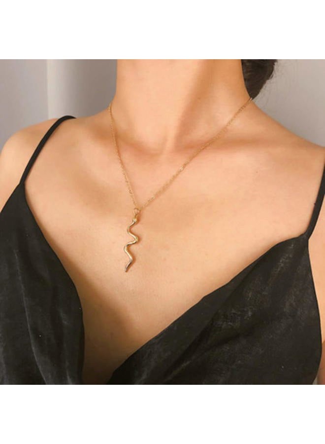 LittleB Minimal Necklaces Serpentine Pendant Necklace Short Fashion Necklace Chain Jewellery for Women and Girls (Gold) - Image 1