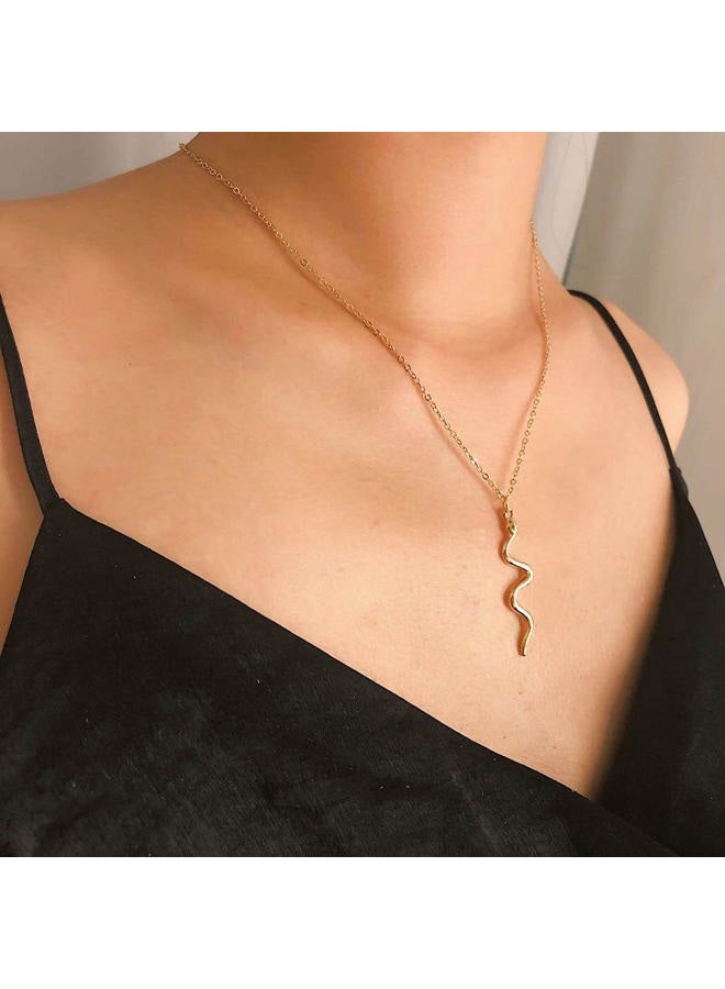 LittleB Minimal Necklaces Serpentine Pendant Necklace Short Fashion Necklace Chain Jewellery for Women and Girls (Gold) - Image 5