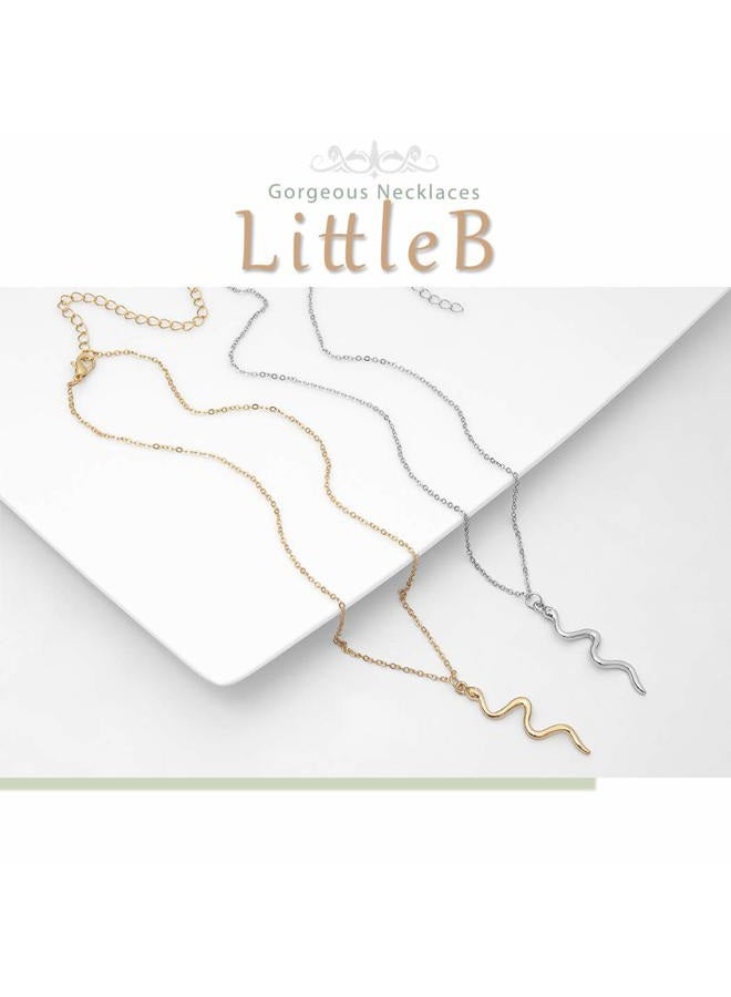 LittleB Minimal Necklaces Serpentine Pendant Necklace Short Fashion Necklace Chain Jewellery for Women and Girls (Gold) - Image 4