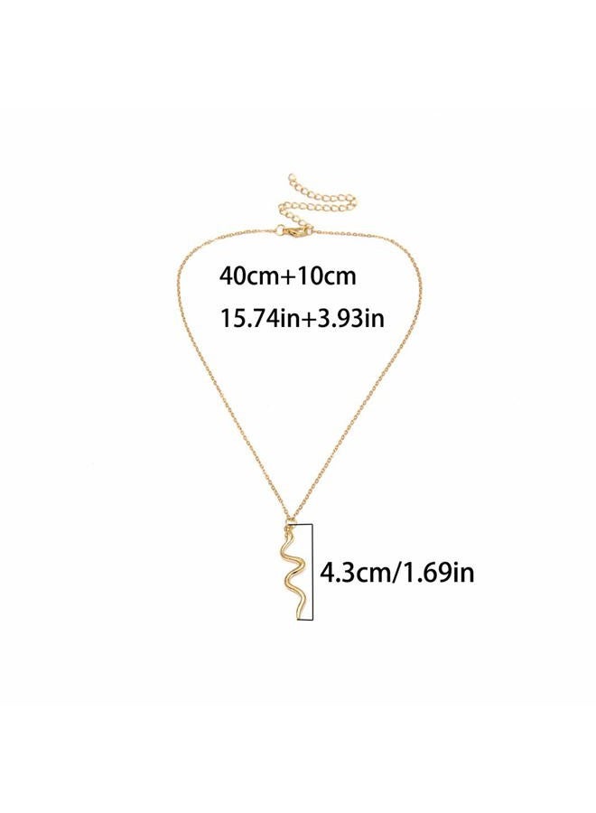 LittleB Minimal Necklaces Serpentine Pendant Necklace Short Fashion Necklace Chain Jewellery for Women and Girls (Gold) - Image 2