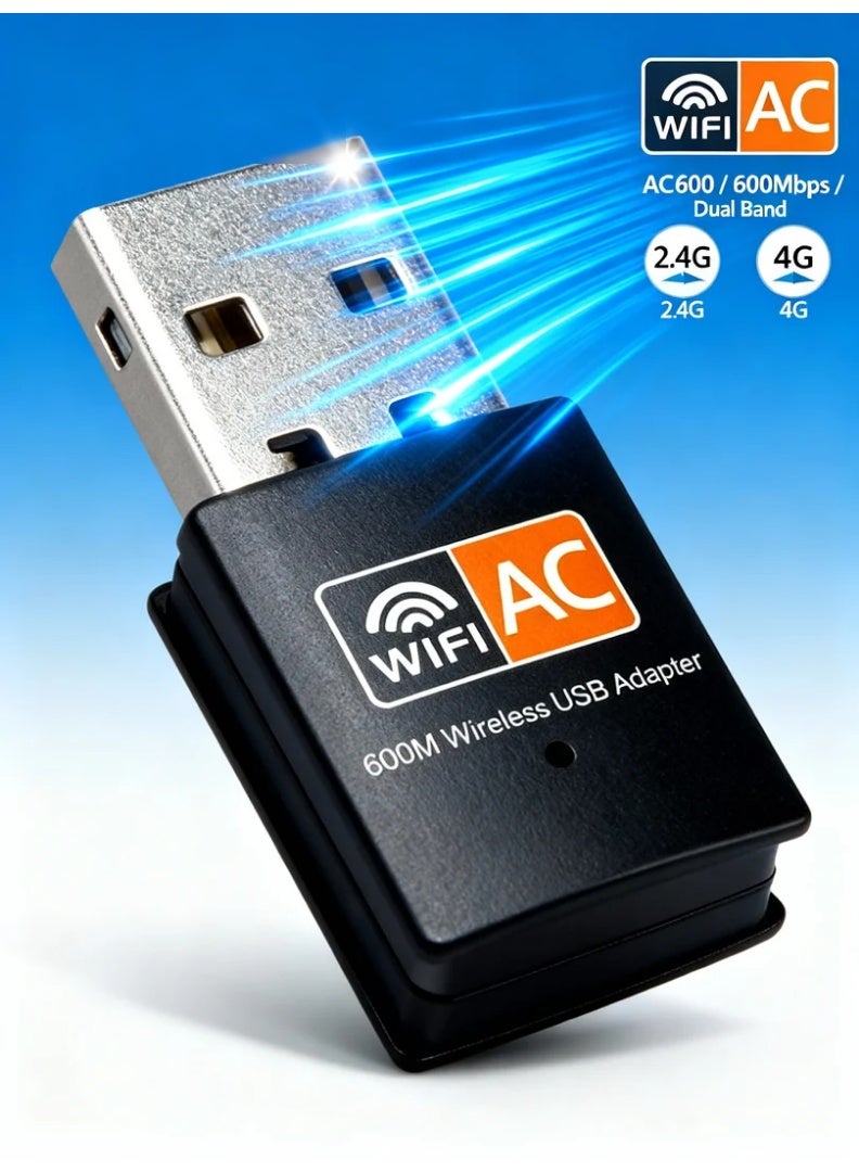 robotgcc High-Speed 600M Dual-Band USB WiFi Adapter | 2.4G/5G Wireless Network Receiver for Desktop & Laptop | Smooth Streaming, Low-Latency Gaming, HD Video, Online Meetings & Reliable AC600 Connection