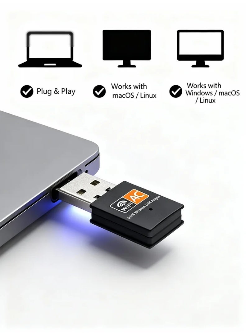 robotgcc High-Speed 600M Dual-Band USB WiFi Adapter | 2.4G/5G Wireless Network Receiver for Desktop & Laptop | Smooth Streaming, Low-Latency Gaming, HD Video, Online Meetings & Reliable AC600 Connection - Image 5