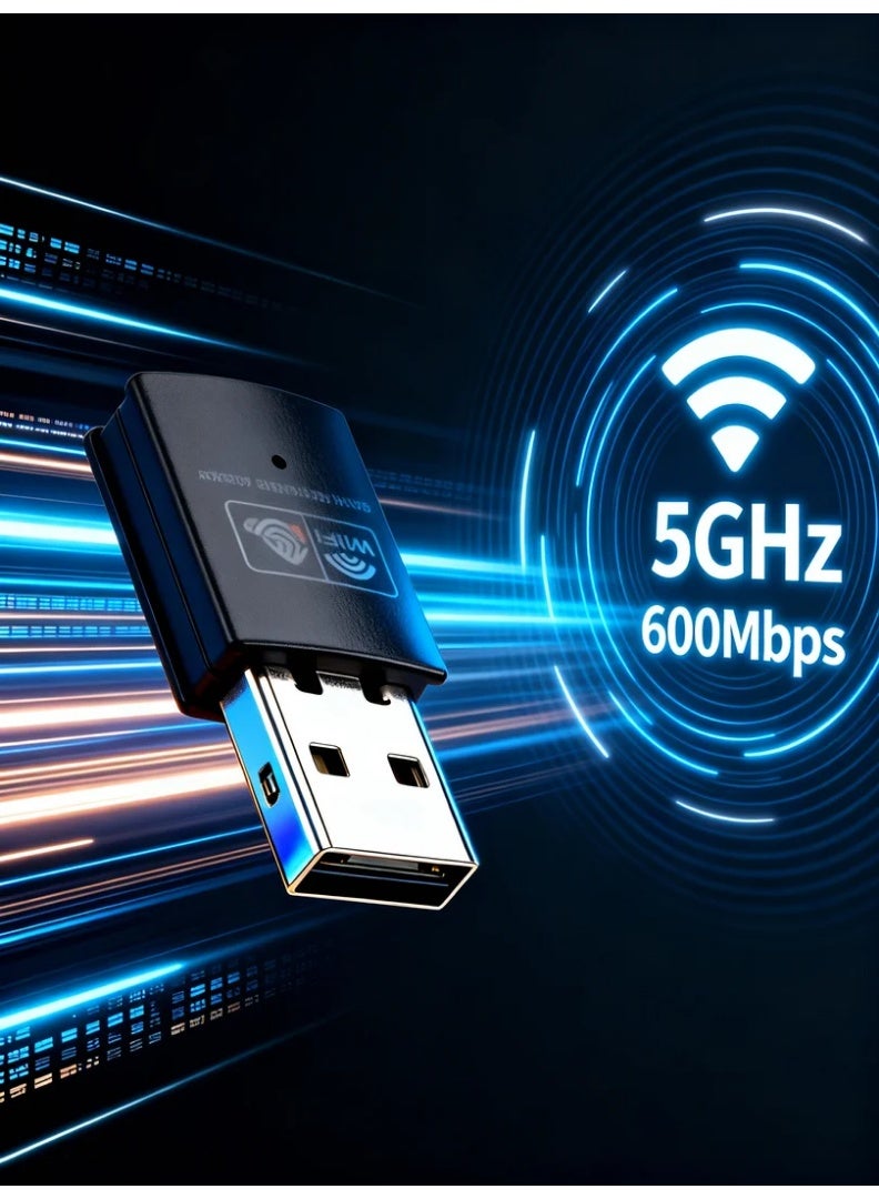 robotgcc High-Speed 600M Dual-Band USB WiFi Adapter | 2.4G/5G Wireless Network Receiver for Desktop & Laptop | Smooth Streaming, Low-Latency Gaming, HD Video, Online Meetings & Reliable AC600 Connection - Image 3