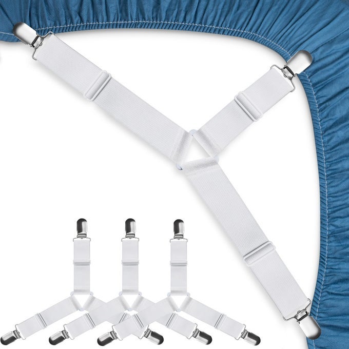 BED SHEET STRAPS EASY TO INSTALL BED SHEET CLIPS FITTED SHEET CLIPS SHEET STRAPS SAY GOODBYE TO THE MESSY SHEETS WHITE4 PCS
