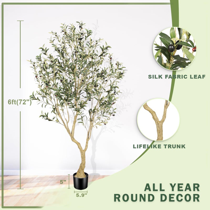 LYERSE Olive Tree 6ft - Olive Trees Artificial Indoor with Large Olive Branches and Lifelike Fruits - Faux Olive Tree for Modern Home Office House Living Room Decor - Image 4