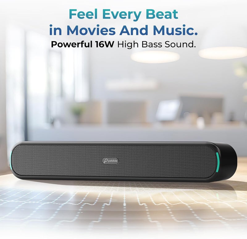 Pebble Glide 16 Bluetooth Speaker, 16W Deep Bass, TWS Pairing, 2.0 Surround Sound, Bluetooth 5.3, Black - Image 2