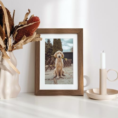 wallwisy 5x7 Picture Frame, Solid Oak Wood 5 x 7 Photo Frame with Mat to 4x6, 7x5 Picture Frames for Wall and Tabletop Display, (Walnut Set of 1) - Image 2