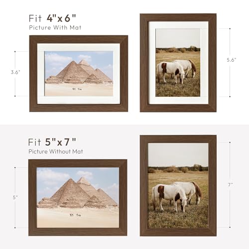 wallwisy 5x7 Picture Frame, Solid Oak Wood 5 x 7 Photo Frame with Mat to 4x6, 7x5 Picture Frames for Wall and Tabletop Display, (Walnut Set of 1) - Image 3