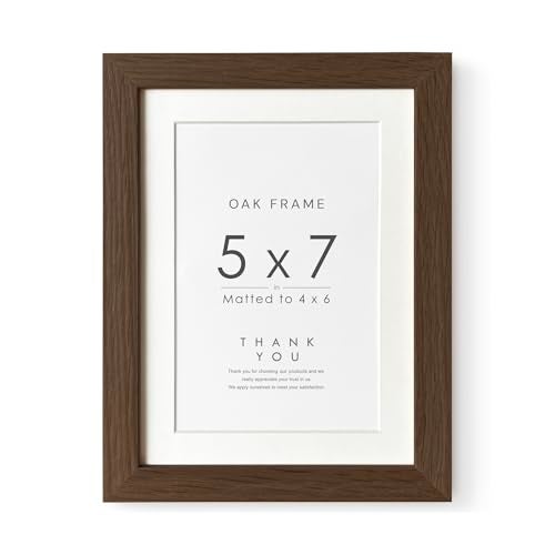 wallwisy 5x7 Picture Frame, Solid Oak Wood 5 x 7 Photo Frame with Mat to 4x6, 7x5 Picture Frames for Wall and Tabletop Display, (Walnut Set of 1) - Image 1