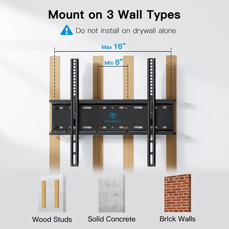 PERLESMITH Fixed TV Wall Mount Bracket, Low Profile Design for Most 26-60 inch LED LCD OLED-4K Flat Screen TVs up to 115lb, Ultra Slim Fixed TV Mount with Max VESA 400x400mm Fits 16 inch Wood Stud - Image 3