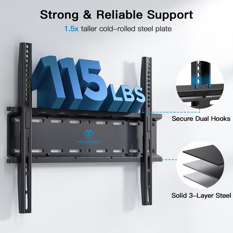 PERLESMITH Fixed TV Wall Mount Bracket, Low Profile Design for Most 26-60 inch LED LCD OLED-4K Flat Screen TVs up to 115lb, Ultra Slim Fixed TV Mount with Max VESA 400x400mm Fits 16 inch Wood Stud - Image 4