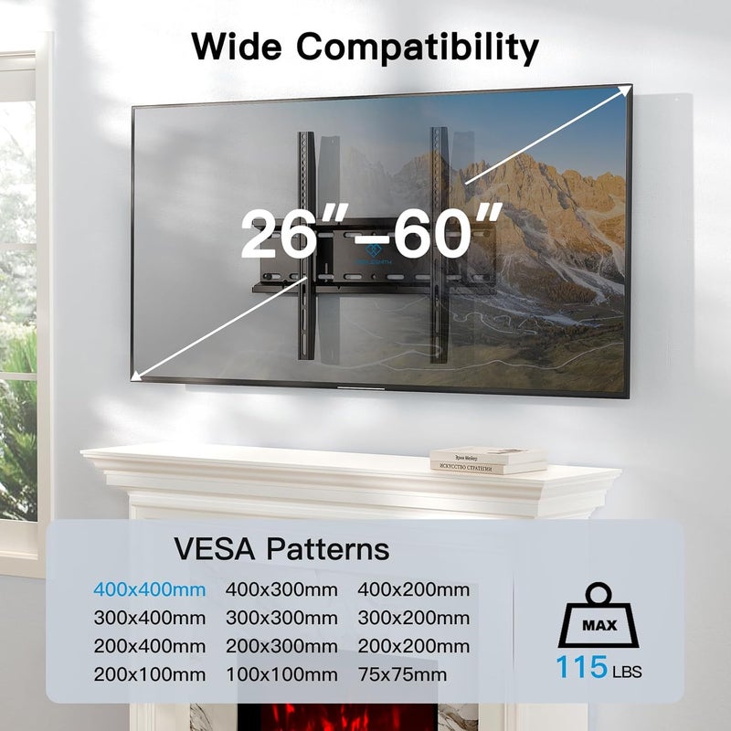 PERLESMITH Fixed TV Wall Mount Bracket, Low Profile Design for Most 26-60 inch LED LCD OLED-4K Flat Screen TVs up to 115lb, Ultra Slim Fixed TV Mount with Max VESA 400x400mm Fits 16 inch Wood Stud - Image 2