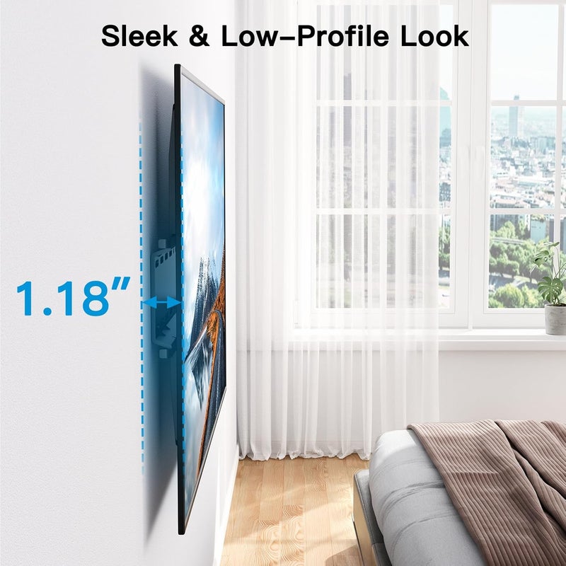 PERLESMITH Fixed TV Wall Mount Bracket, Low Profile Design for Most 26-60 inch LED LCD OLED-4K Flat Screen TVs up to 115lb, Ultra Slim Fixed TV Mount with Max VESA 400x400mm Fits 16 inch Wood Stud - Image 5