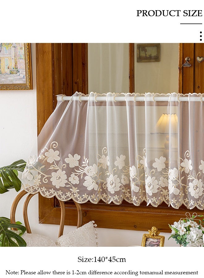 DUNISO Vintage Floral Embroidered Lace Sheer Valance Curtain Rod Pocket Short Cafe Curtain with Scalloped Trim, Semi-Sheer Window Treatment for Kitchen, Bathroom, Living Room - Image 2