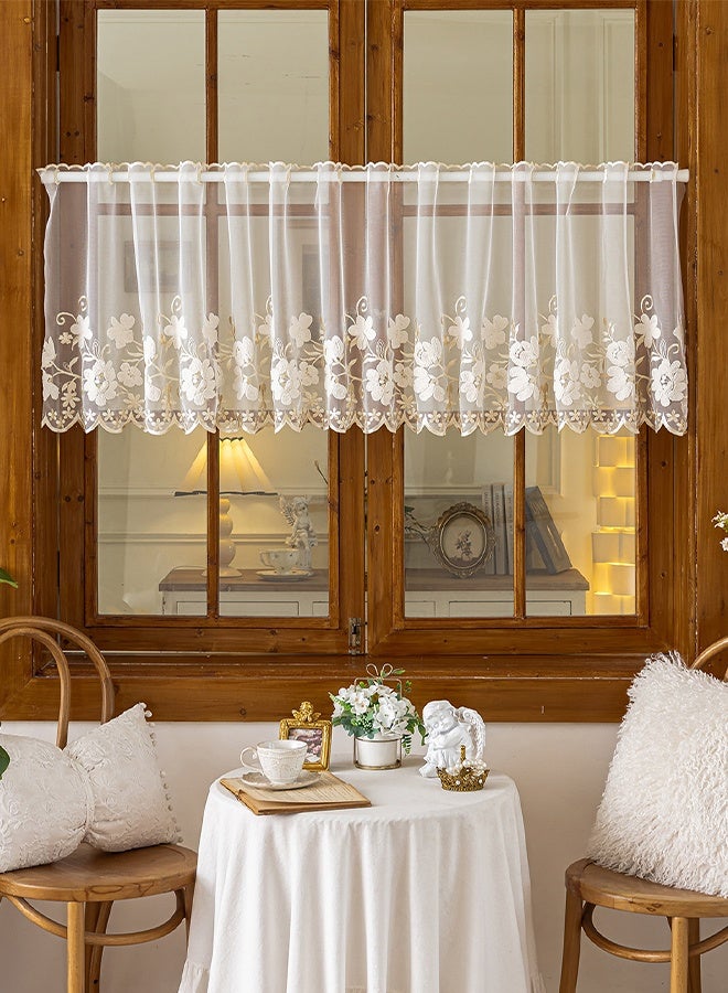 DUNISO Vintage Floral Embroidered Lace Sheer Valance Curtain Rod Pocket Short Cafe Curtain with Scalloped Trim, Semi-Sheer Window Treatment for Kitchen, Bathroom, Living Room - Image 3
