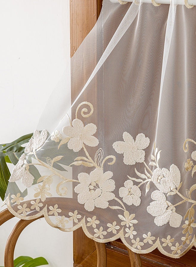 DUNISO Vintage Floral Embroidered Lace Sheer Valance Curtain Rod Pocket Short Cafe Curtain with Scalloped Trim, Semi-Sheer Window Treatment for Kitchen, Bathroom, Living Room - Image 4