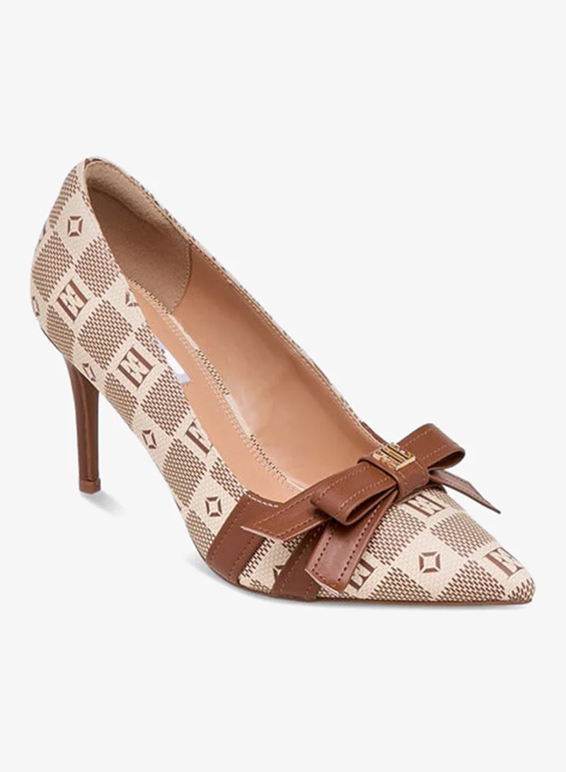 ELLE Women's Damier Monogram Print Slip-On Pumps with Stiletto Heels