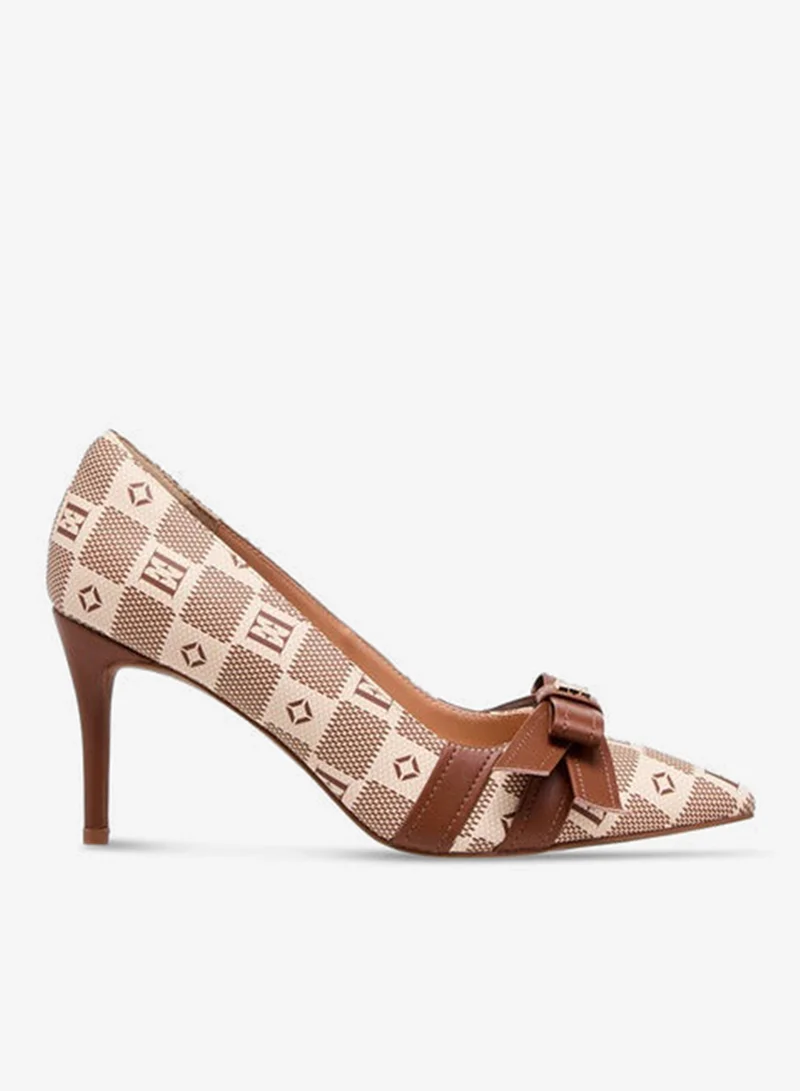 ELLE Women's Damier Monogram Print Slip-On Pumps with Stiletto Heels